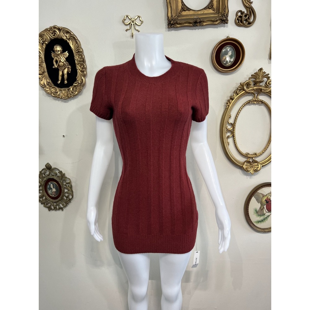 Reformation Burgundy Ribbed Knit Short Sleeve Sweater Dress Size S